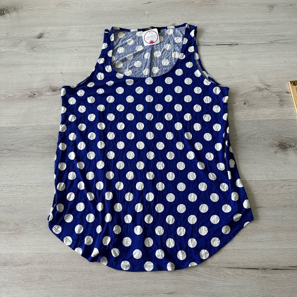 Sheila Rose Polka Dot Rayon Tank Royal Blue/White XL NWT